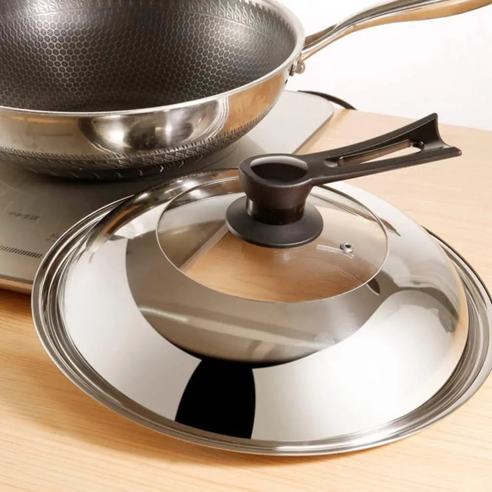 Stainless Steel Wok Lid 30–36cm | Visible Glass Pot Cover