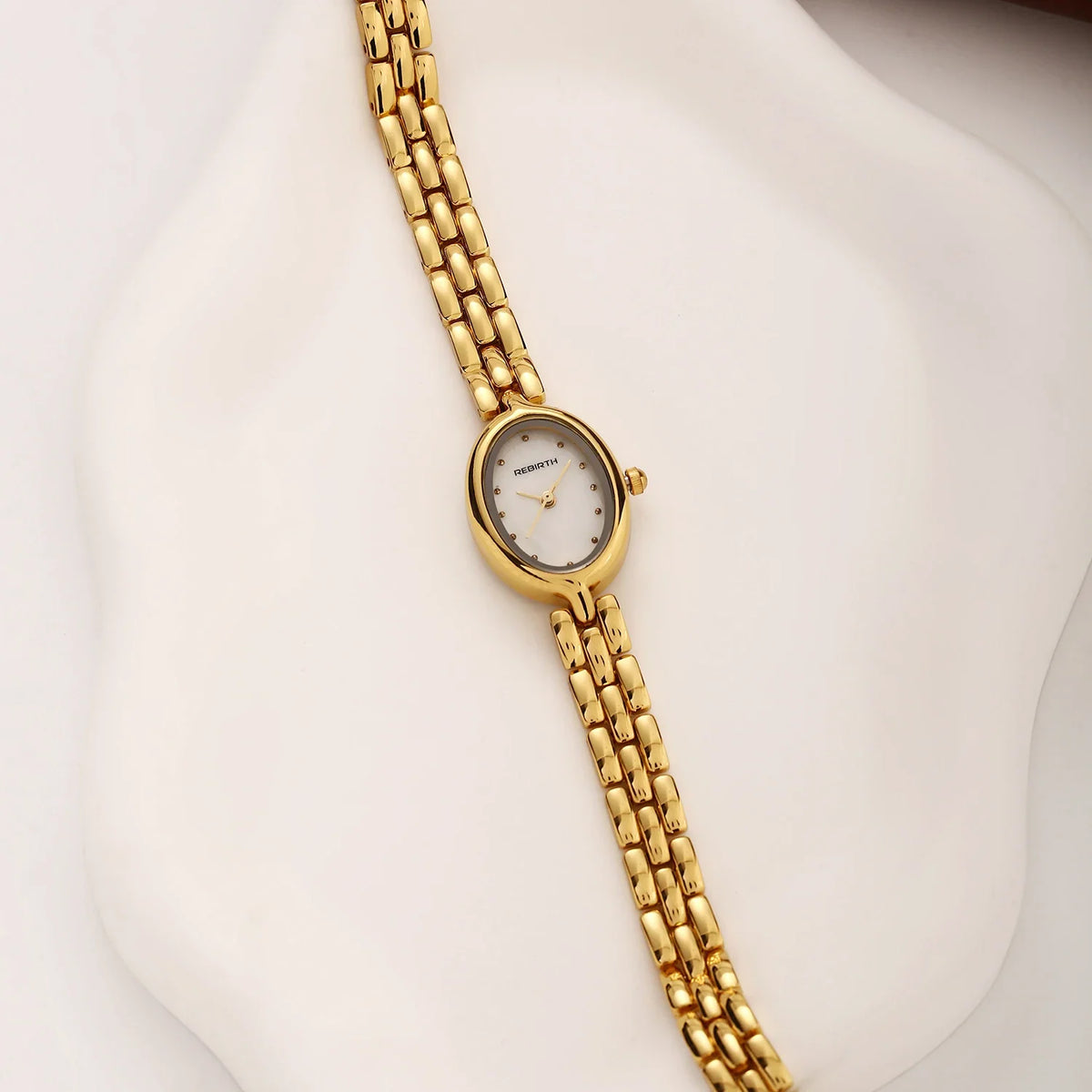 REBIRTH Women's Oval Mother-of-Pearl Quartz Watch | Steel Strap