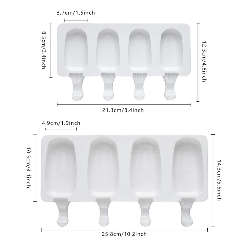 4-Pack Large Silicone Popsicle Molds with Wooden Sticks