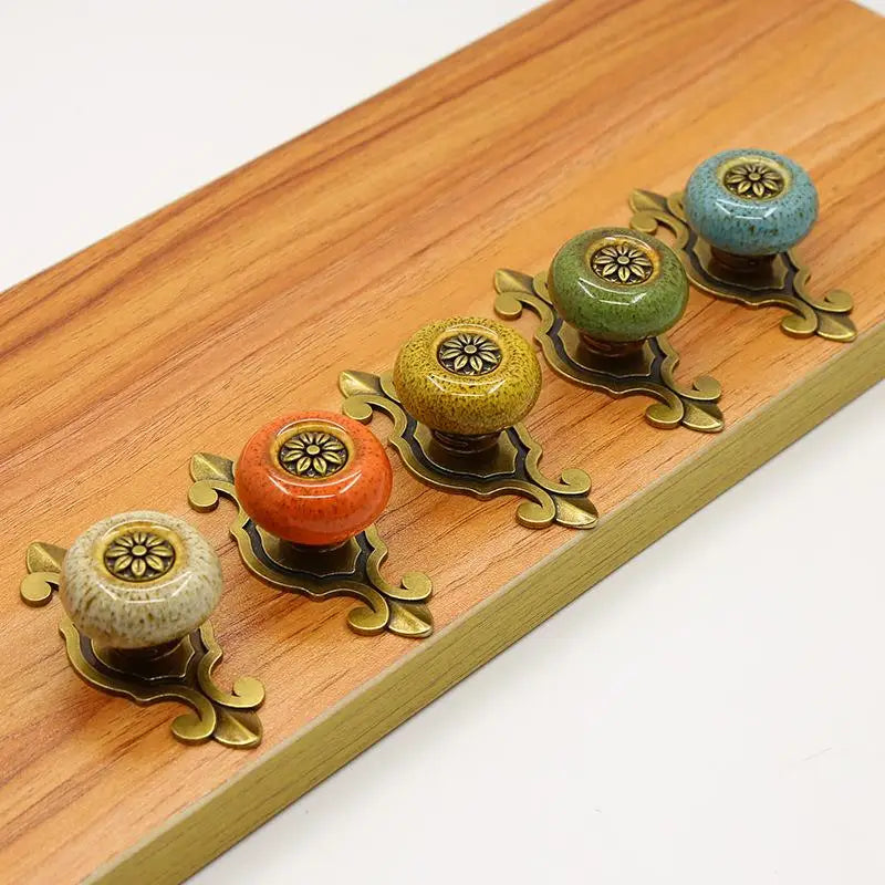 Antique Bronze Ceramic Flower Cabinet Knob | Ethnic Style