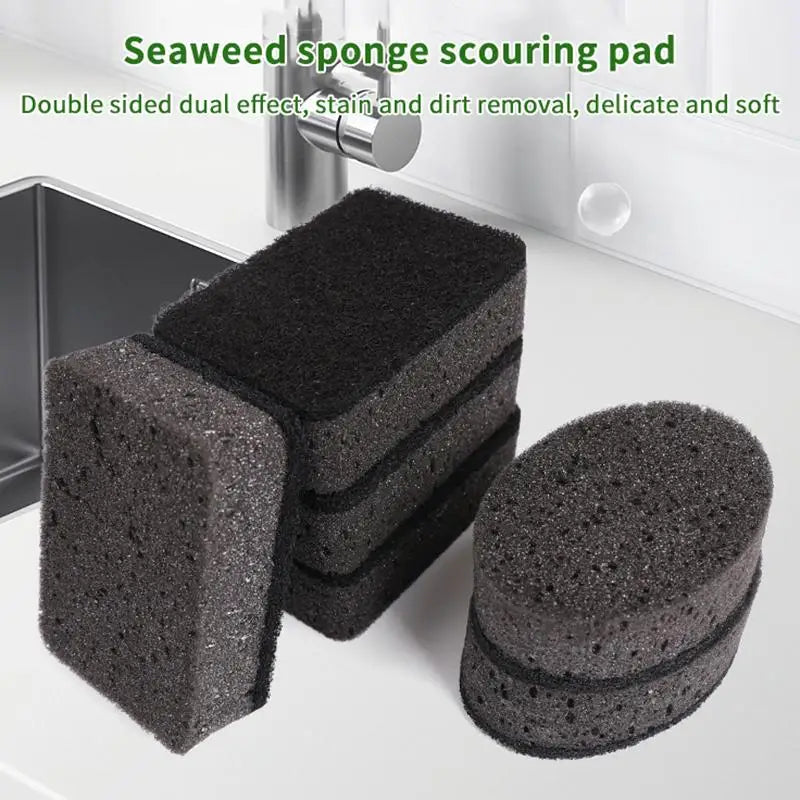 Black Seaweed Sponge Scrubbing Pads – Kitchen Cleaning (5/10pk)
