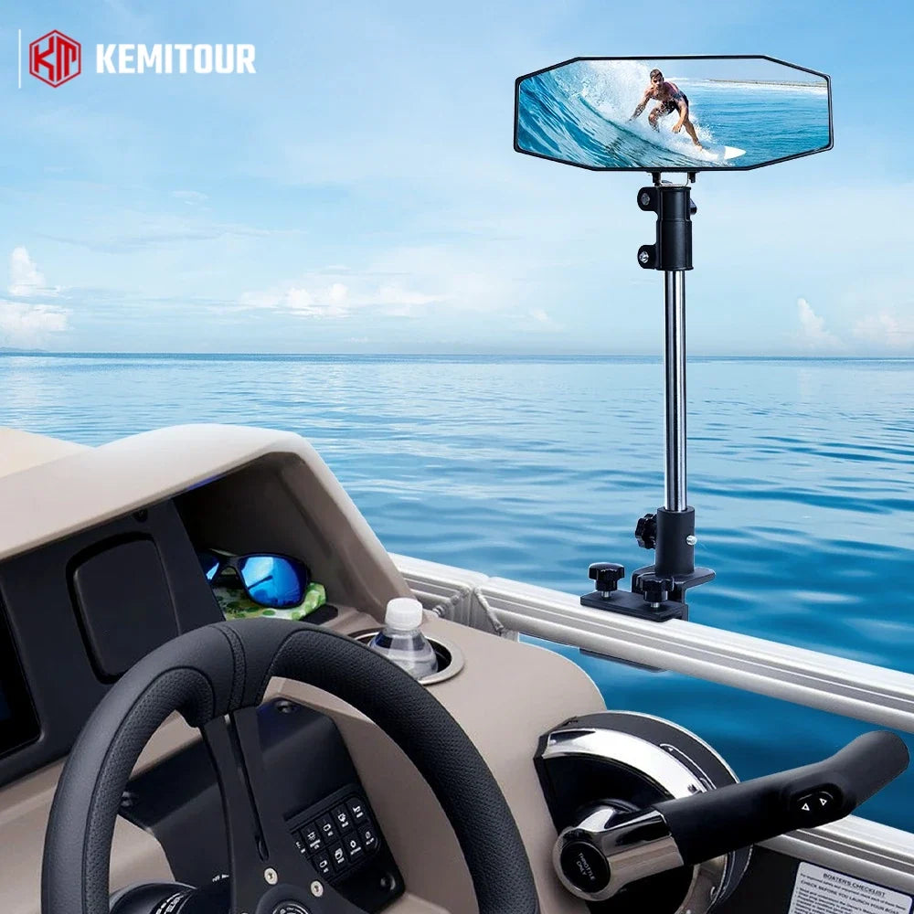 Boat Rear View Mirror 10.5"×4" 360° Telescoping Pole | Marine