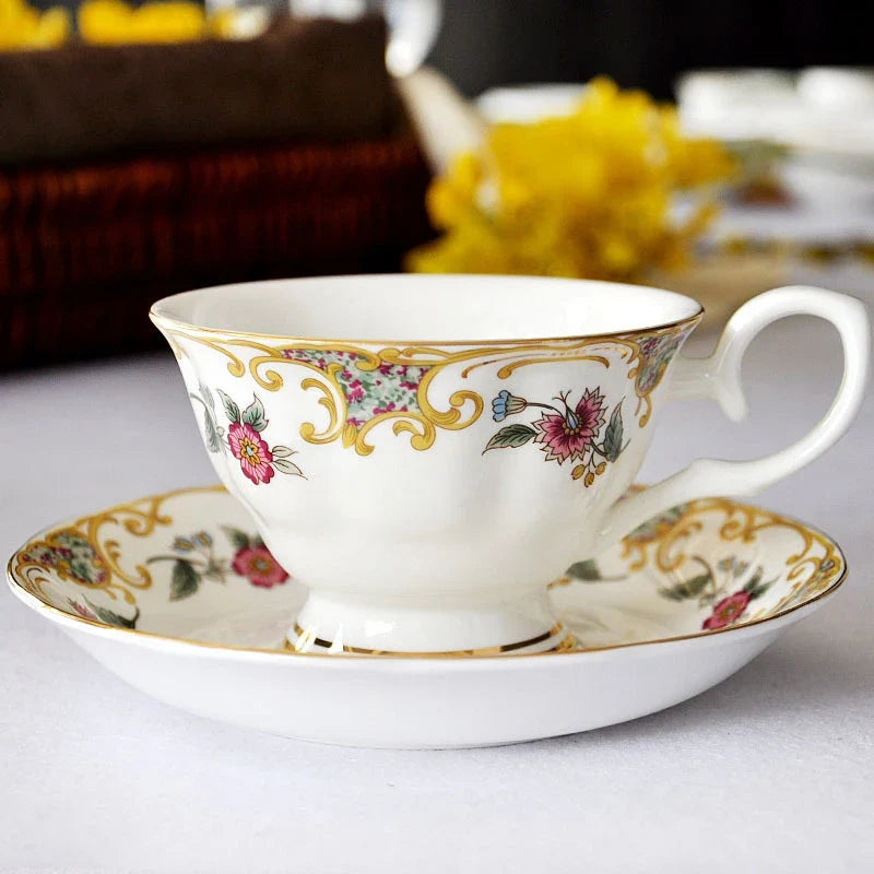 European Bone China Coffee Cup & Saucer Set 200ml Ceramic