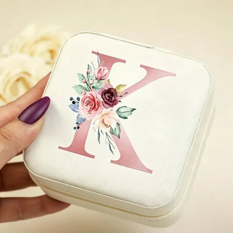 White Floral PU Leather Jewelry Box – A-Z Ring & Earring Organizer