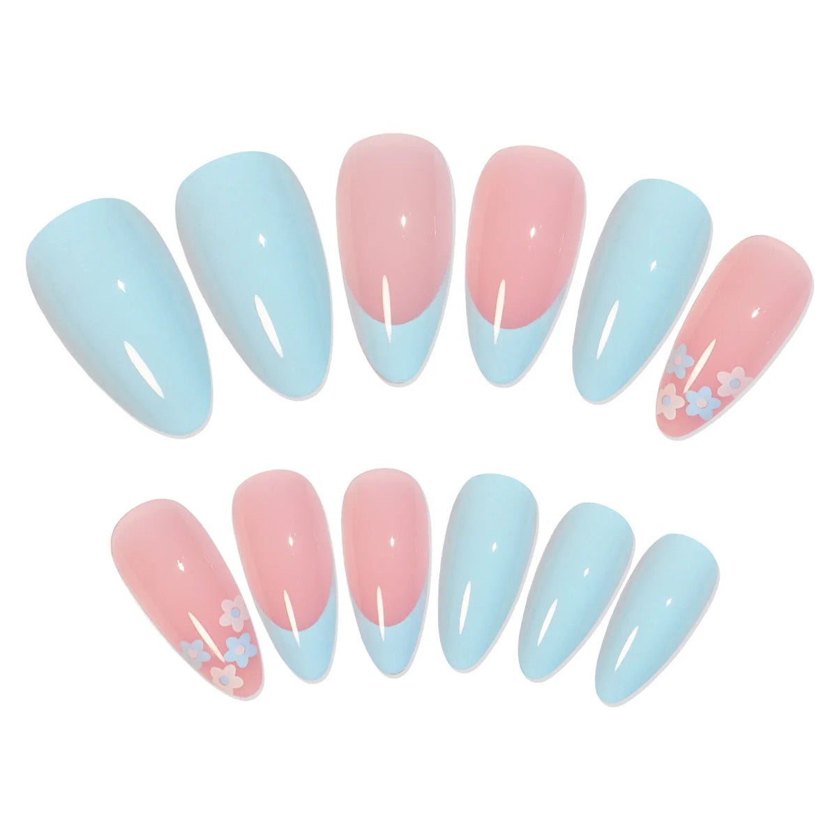 Almond False Nails L – Nude Floral Rhinestone Tips 24pcs | Nixie