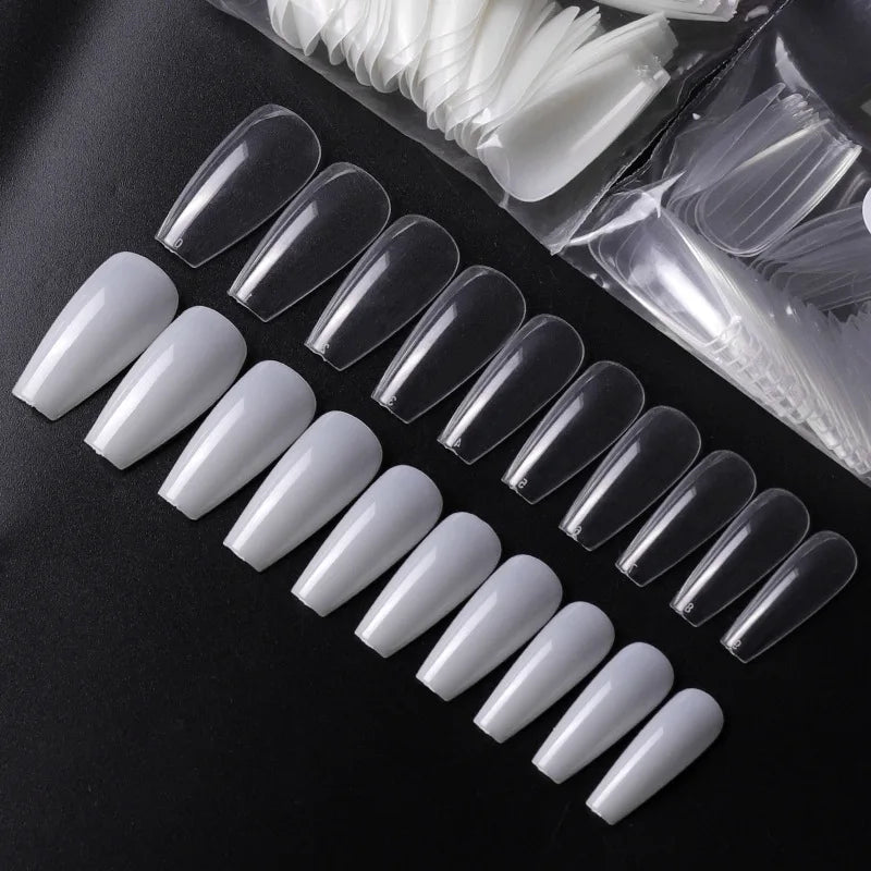 500pcs French Acrylic Press-On Fake Nails – Full Coverage Tips Set