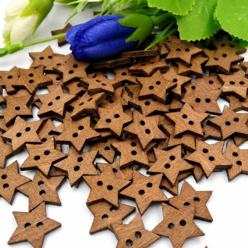 100pcs Wooden Sewing Buttons – Heart & Star DIY Craft Set