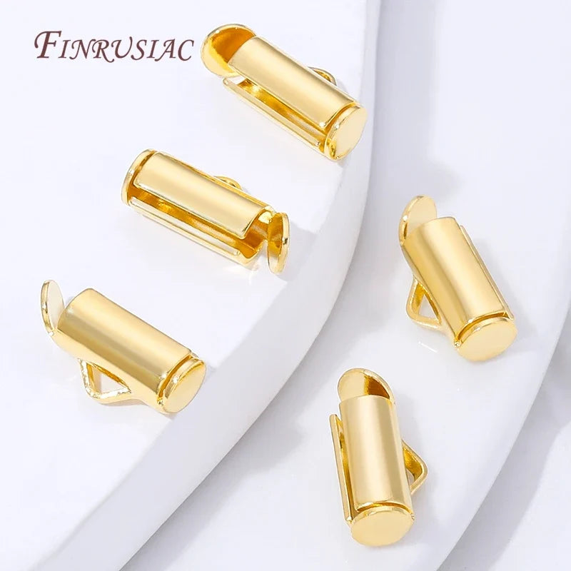 18K Gold Plated Crimp End Caps Slider Clasp Tubes – 10/20Pcs