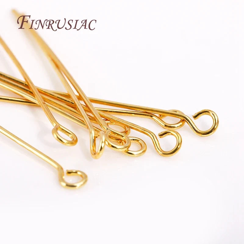 18K Gold Plated Head & Eye Pins – DIY Jewelry Findings 50–100 Pcs
