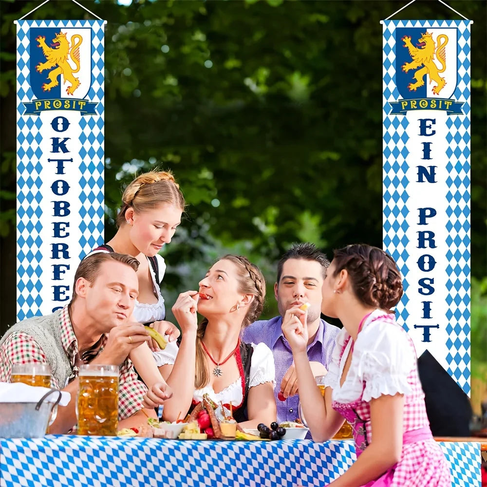 Oktoberfest Welcome Banner Set – Blue & White Bavarian Porch Decor