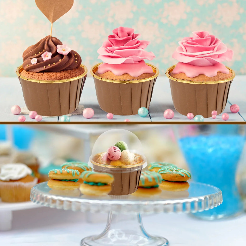 50Pcs Foil Cupcake Liners with Lids – Muffin Baking Cups