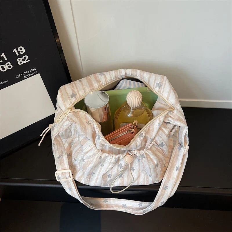 Japanese Minimalist Striped Canvas Dumpling Shoulder Bag