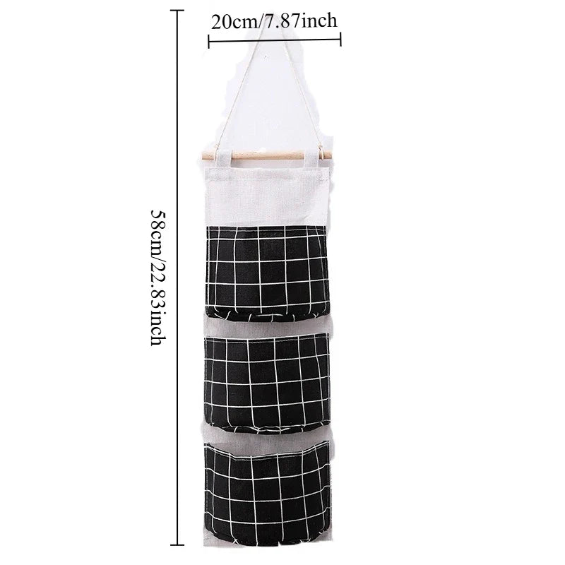 Plaid 3-Pocket Hanging Storage Bag | Wall Door Organizer