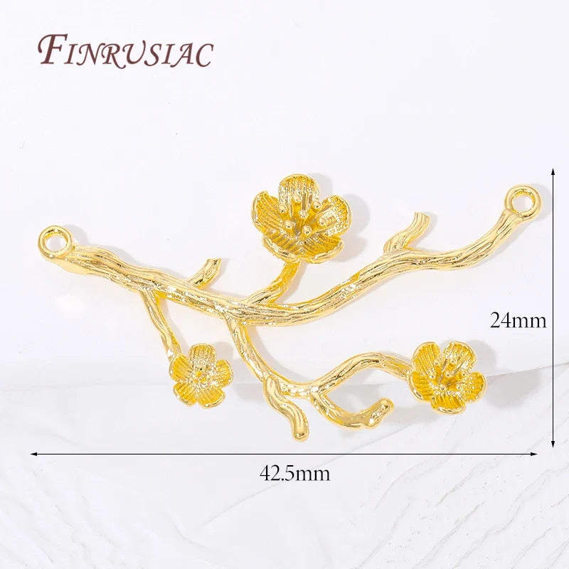 18K Gold Plated Plum Connector Charms | Brass DIY Jewelry Findings
