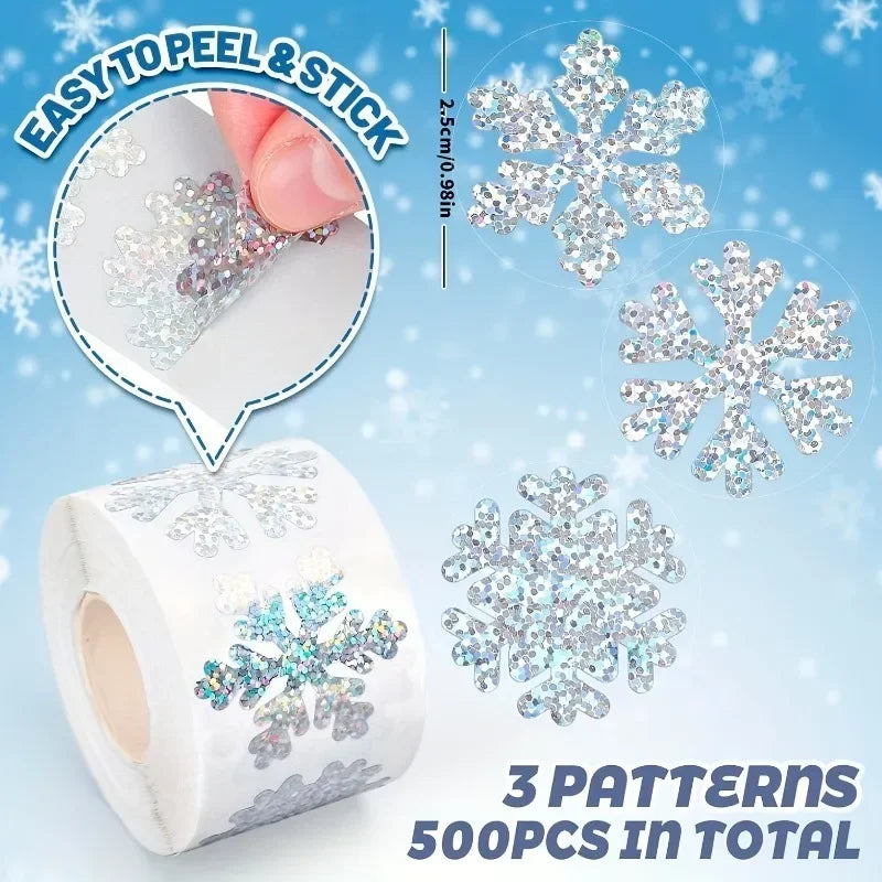 500PCS Laser Silver Snowflake Stickers Roll – Party & Envelope Seal