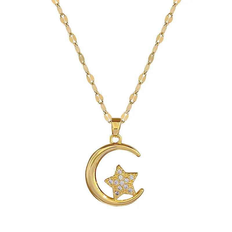 Star Moon Pendant Necklace | Gold Stainless Steel Choker
