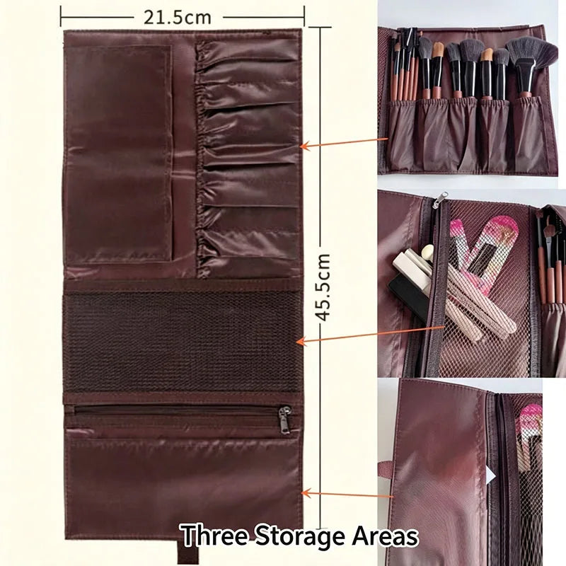 PU Leather Makeup Brush Roll Bag | Foldable Travel Organizer