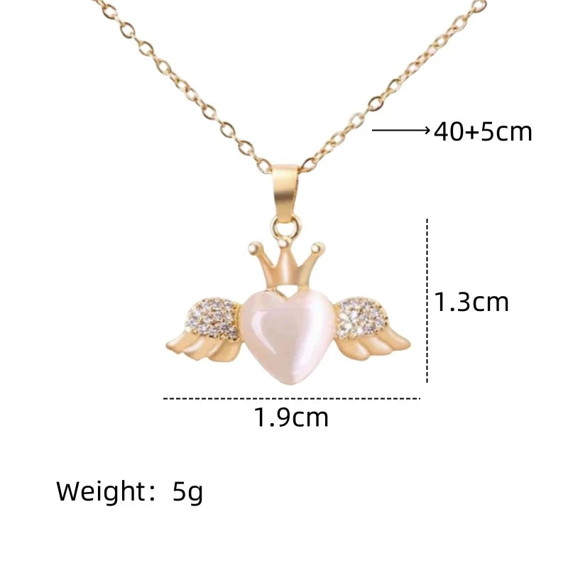 Women's Love Heart Wings Pendant Necklace – Gold Plated