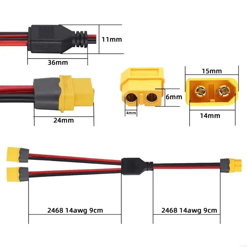 XT60 Y Splitter Cable 1 Female to 2 Male 20cm Power Wire