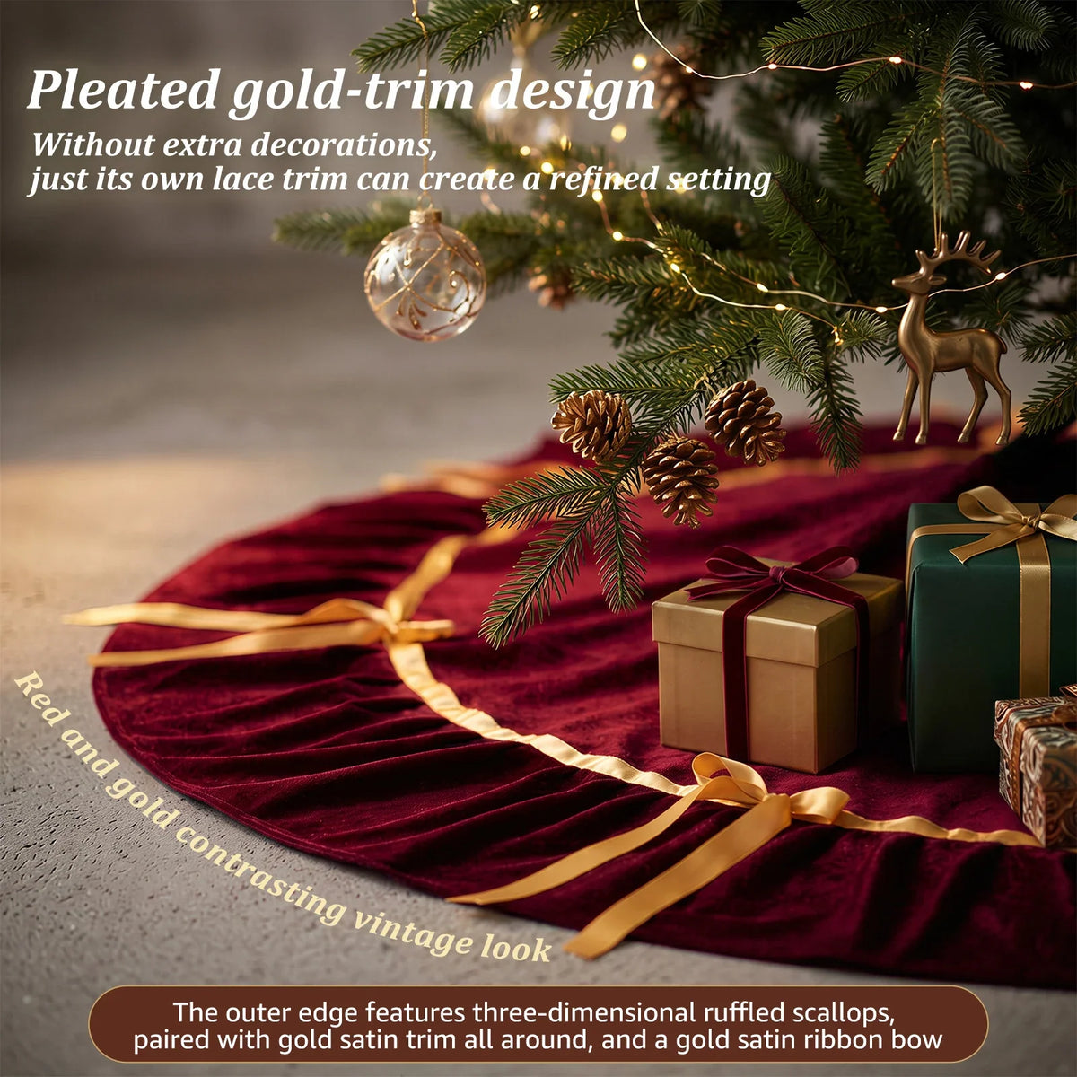 Large 84" Ruffled Velvet Christmas Tree Skirt – Indoor & Outdoor