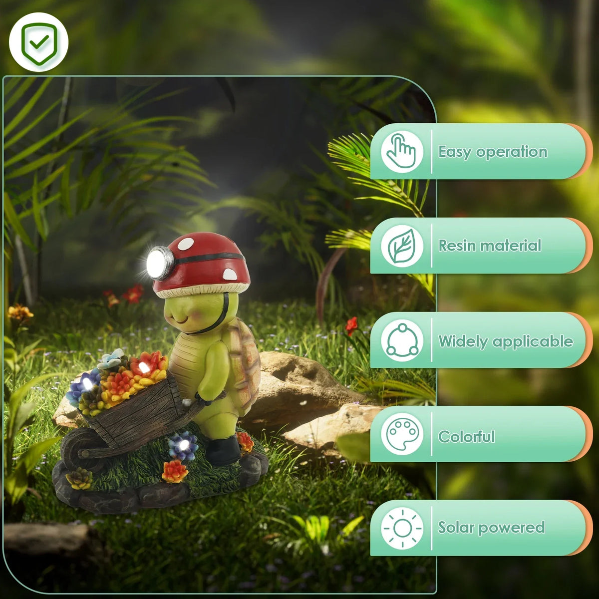 Solar LED Garden Statue – Resin Bee & Turtle Outdoor Figurine
