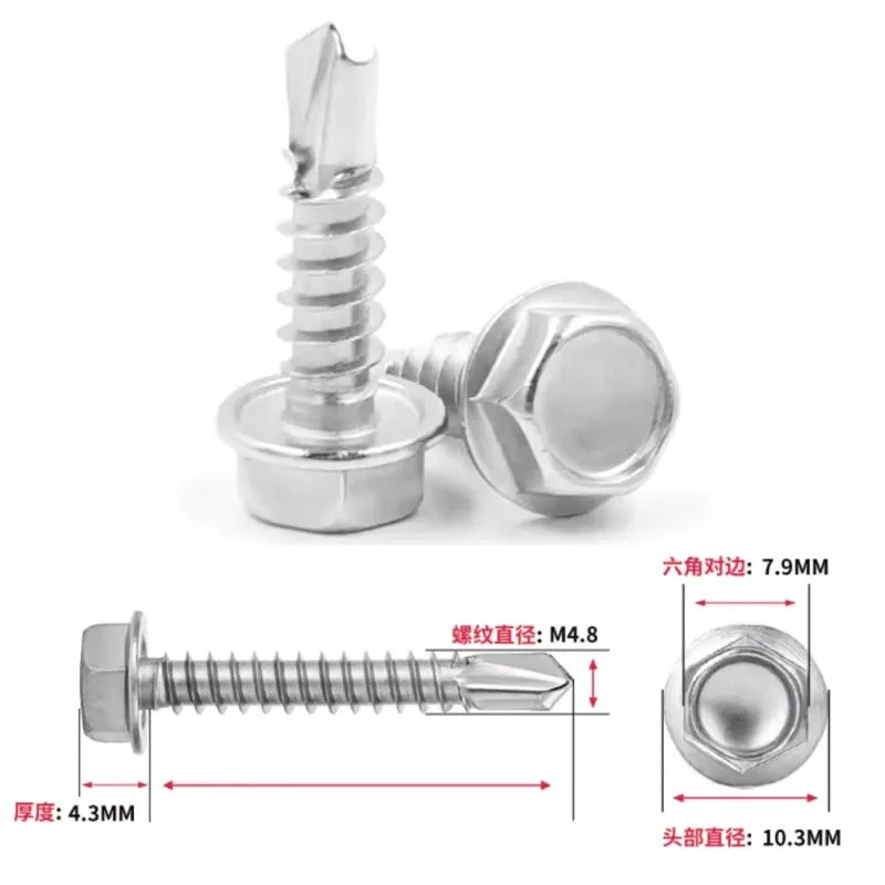 M4.2 Self-Tapping Sheet Metal Screws 410 Stainless Hex Head