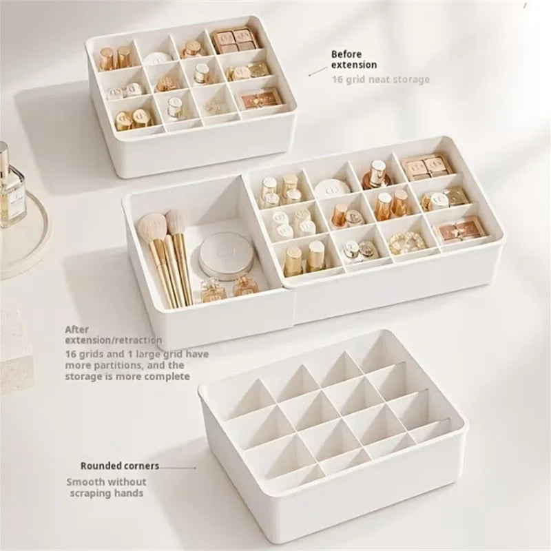 Telescopic Makeup Organizer – 5 & 16 Grid Expandable Drawer Box