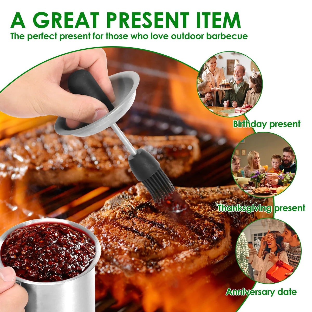 500ML Stainless Steel BBQ Sauce Basting Pot & Brush Set
