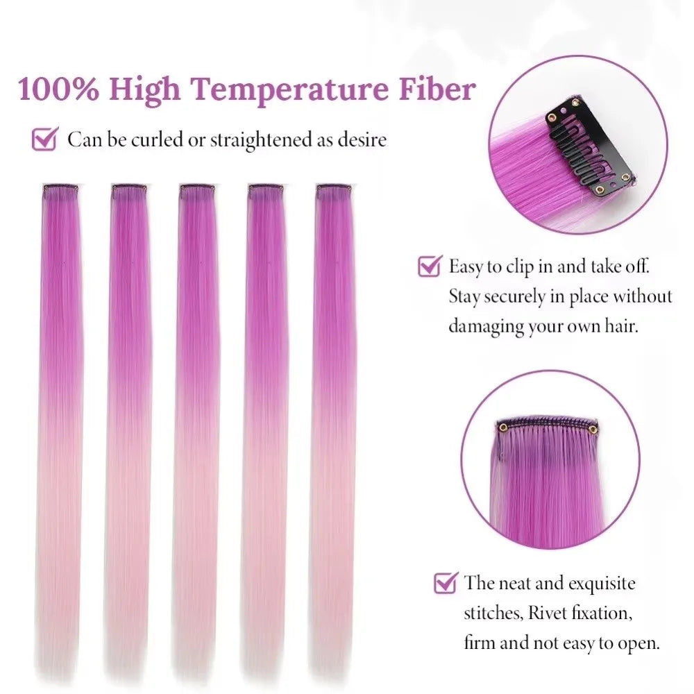 Rainbow Clip-In Hair Extensions – 22" Colorful Highlights