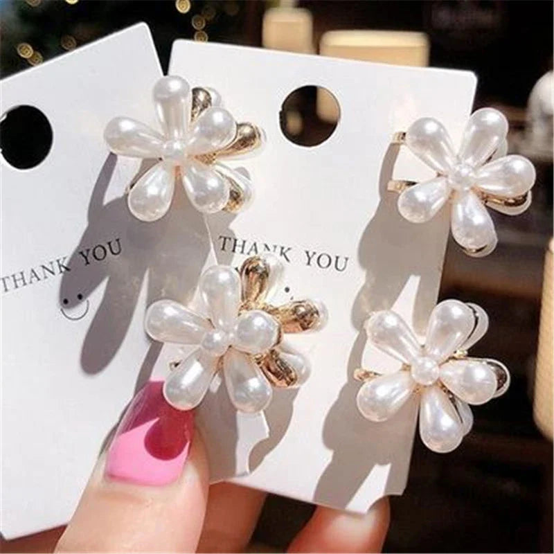 Pearl Camellia Hair Clip Set – Korean Floral Barrettes for Women