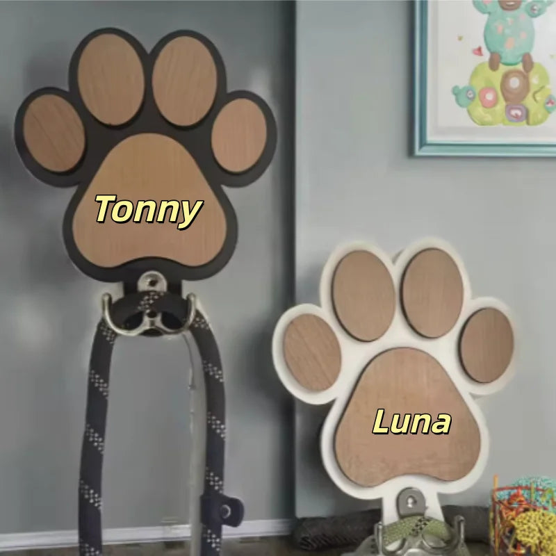 Wooden Dog Leash Hanger – Paw Print Wall Hook | Pet Gift