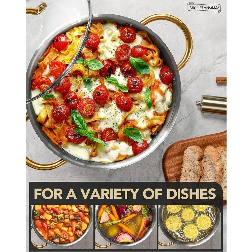 MICHELANGELO Stainless Steel Stock Pot with Lid | Induction Safe