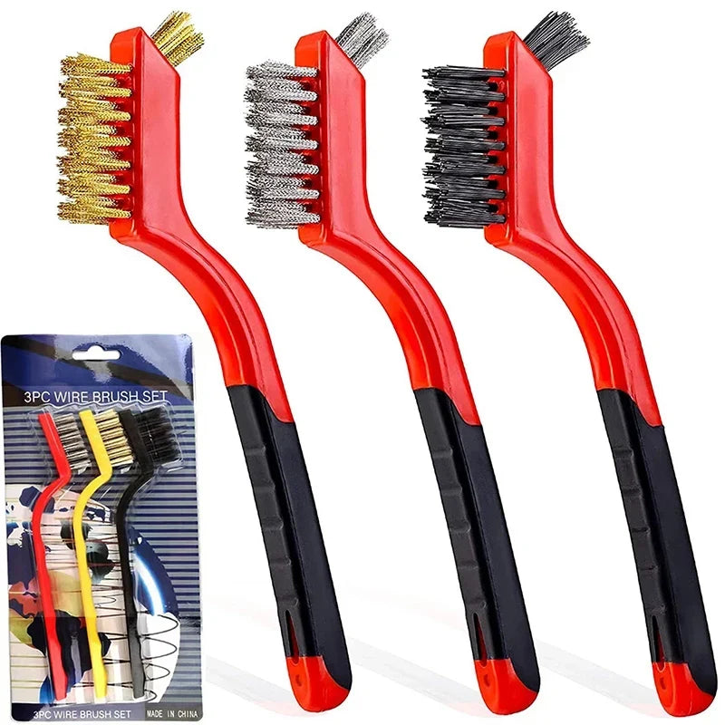 7" Stainless Steel & Brass Wire Brush Set – 3-Piece Cleaning Kit