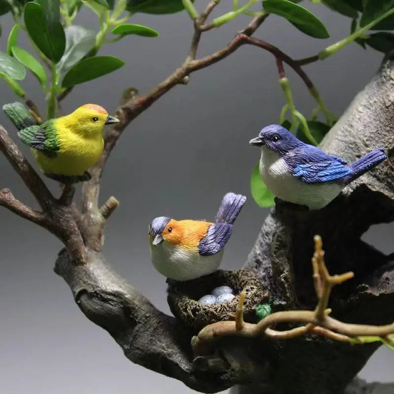 Resin Bird & Nest Figurine Set – Fairy Garden Micro Landscape