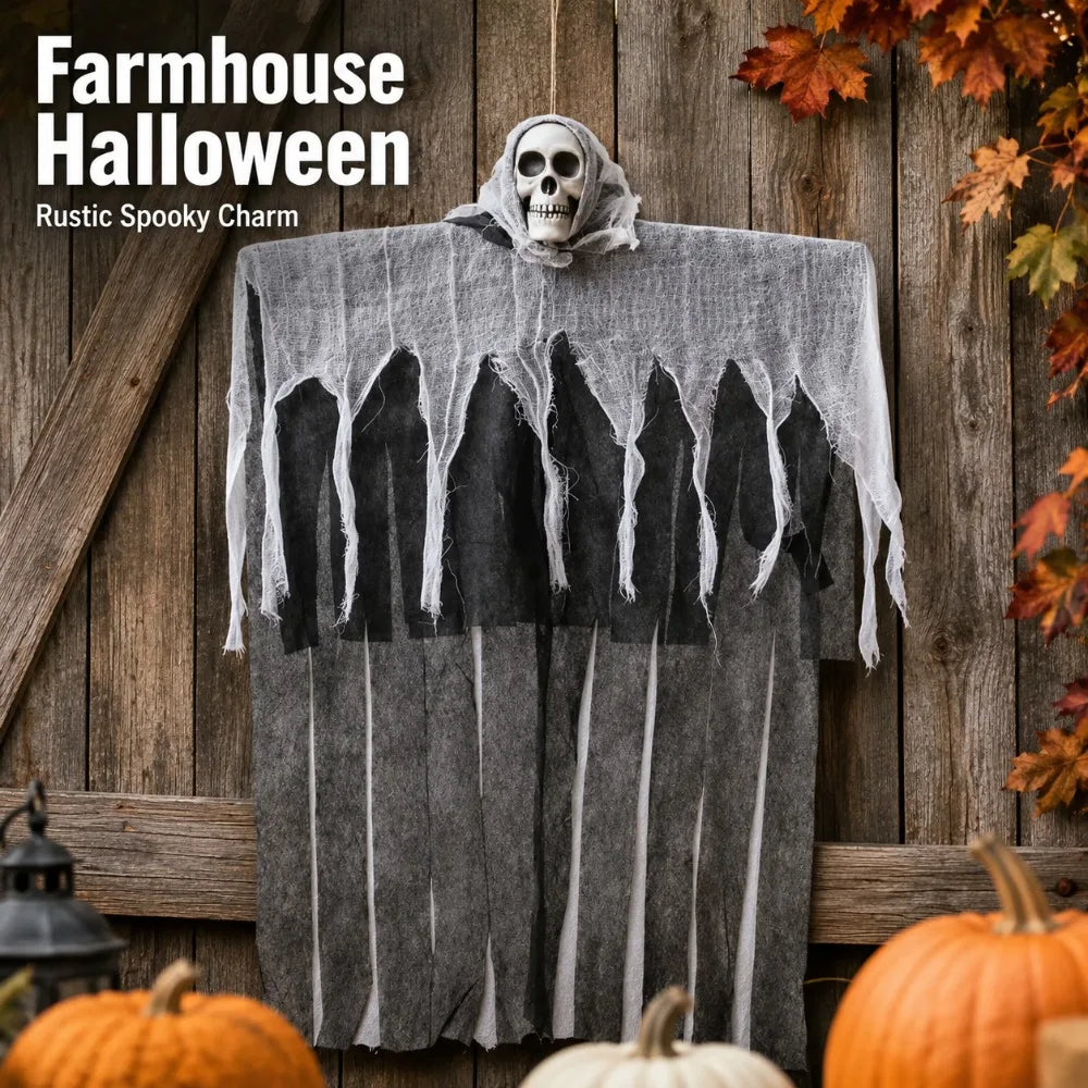 Spooky Skull Halloween Hanging Decoration – Ghost Skeleton Ornament