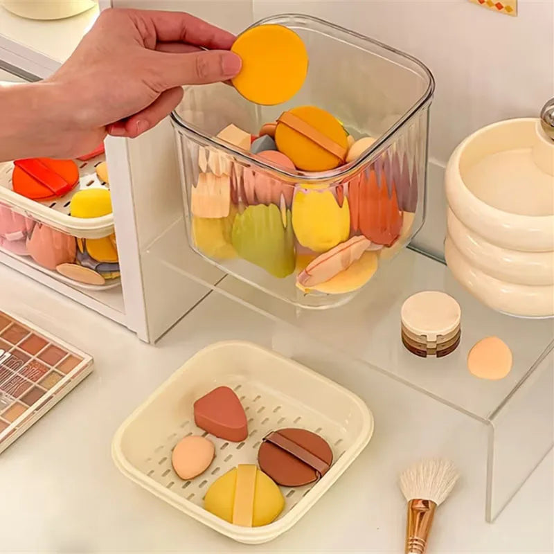 Clear Stackable Makeup Sponge Storage Box with Drain Tray
