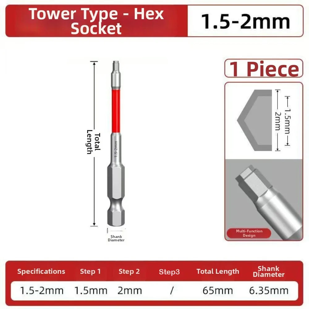 HRC60 Alloy Steel Hex Screwdriver Bit Set – 6.35mm Shank