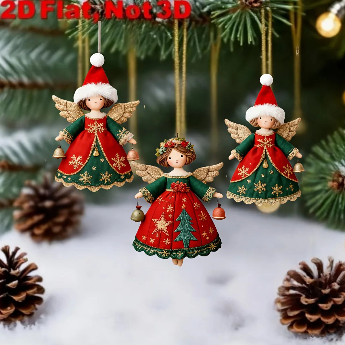 Wooden Christmas Angel Ornaments 6/12Pcs – 2D Flat Holiday Pendants