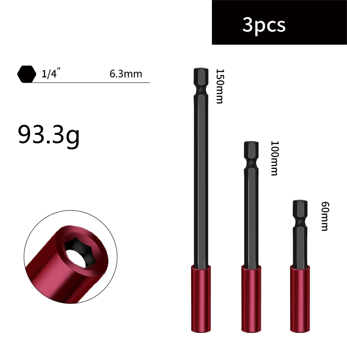 Magnetic Hex Shank Extension Rods 3/5 Pack – 50–300mm Quick Release