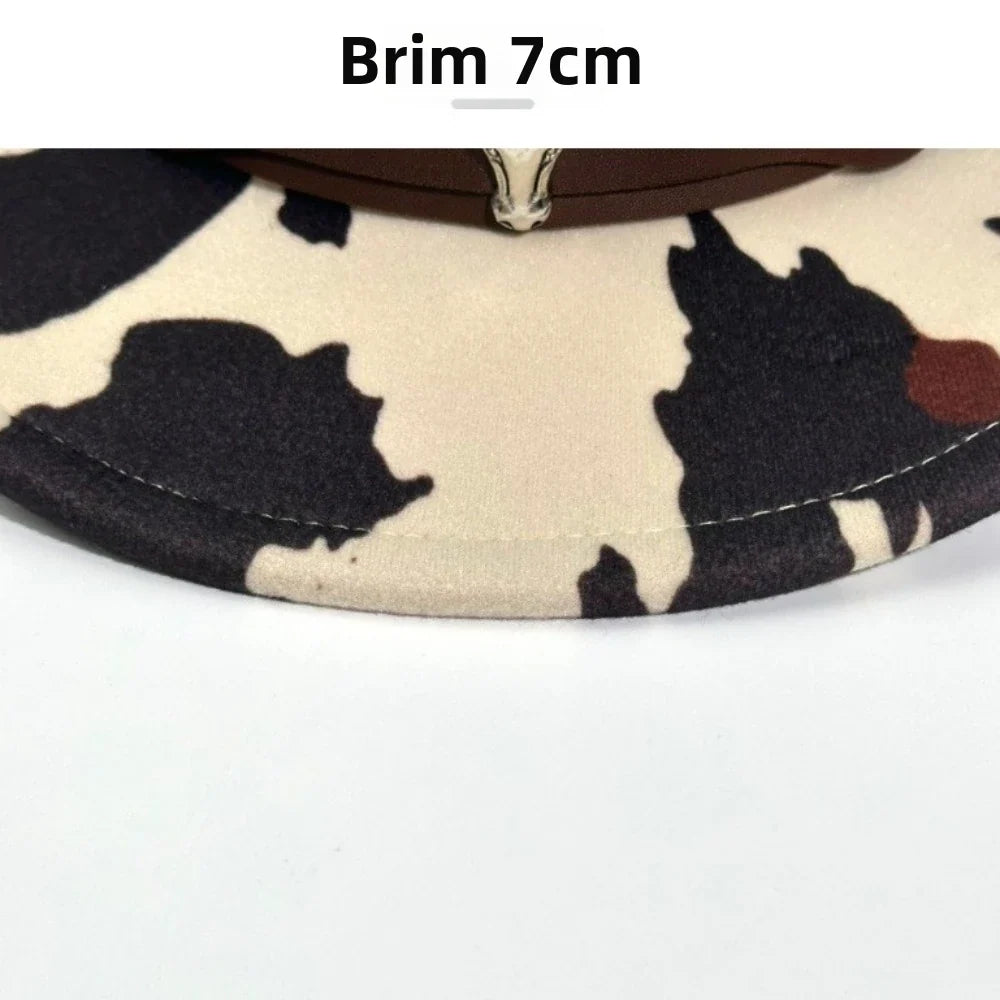 Wide Brim Cow Print Western Cowboy Hat – UV Protection