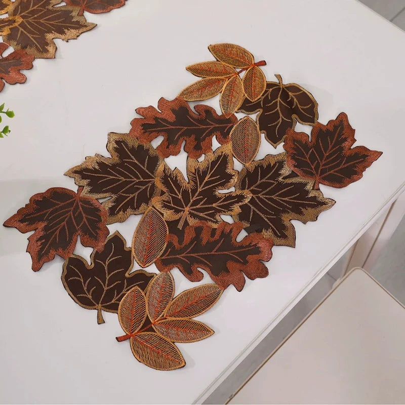 Autumn Maple Leaf Embroidered Table Runner | Farmhouse Fall