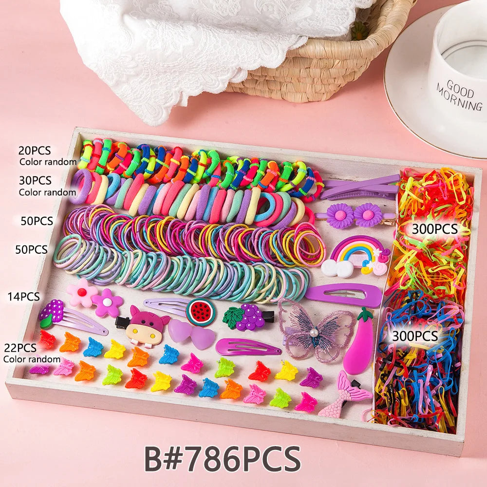 881Pcs Kids Hair Accessories – Clips, Ties & Scrunchies Set
