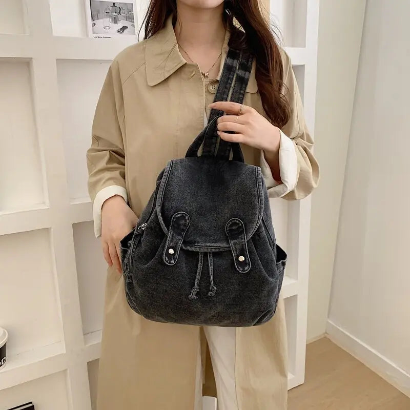 Women's Denim Backpack Large Capacity Retro Travel Bag