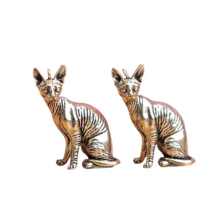 Solid Brass Hairless Cat Statue – Vintage Desktop Figurine