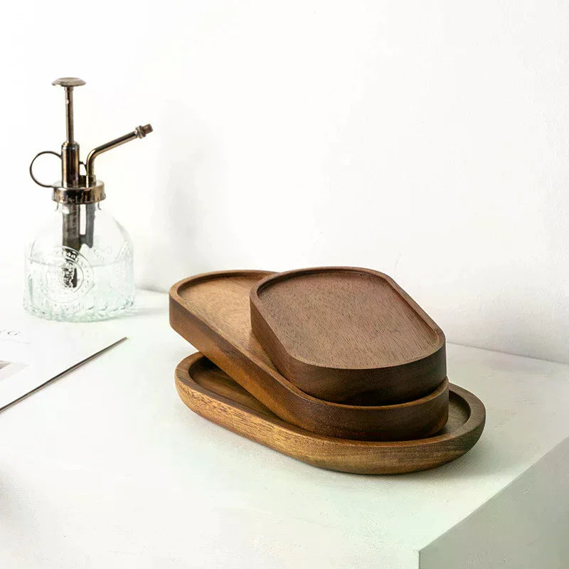 Japanese-Style Solid Wood Round Dessert & Snack Tray Plate
