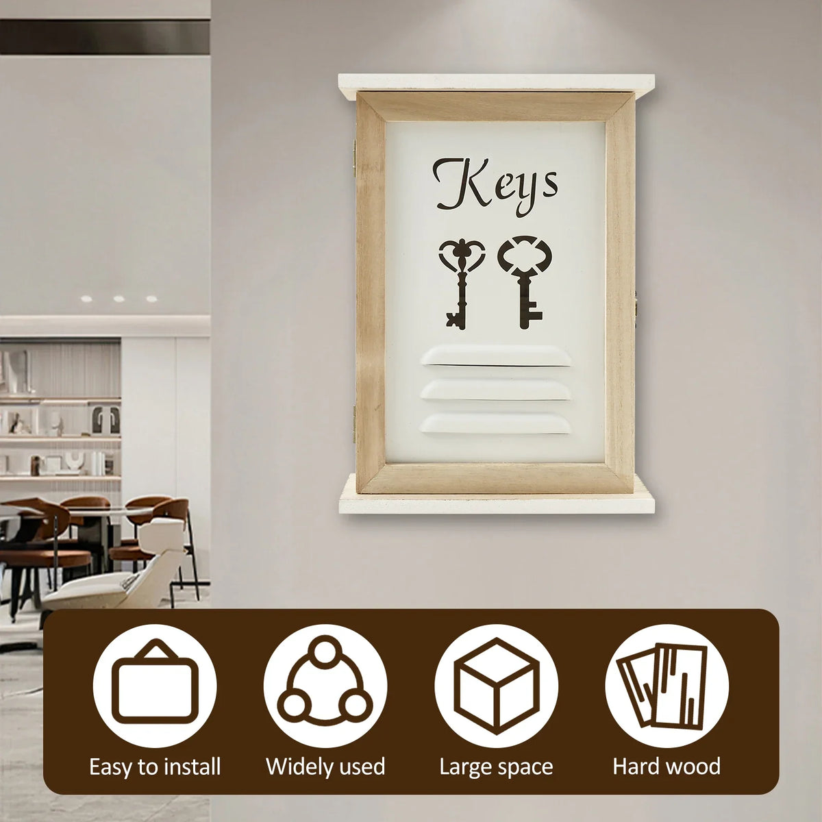 Wall Key Holder Cabinet – Wooden Key Box with 6 Hooks