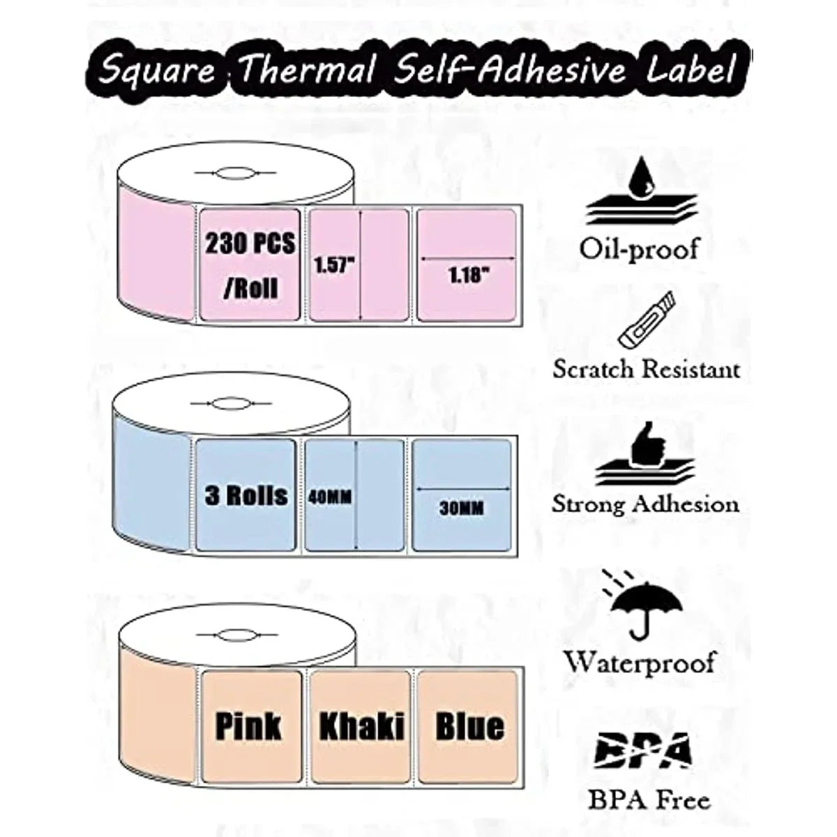 Phomemo M200 Color Labels 40x30mm 3 Rolls 690 Labels Pink/Khaki/Blue
