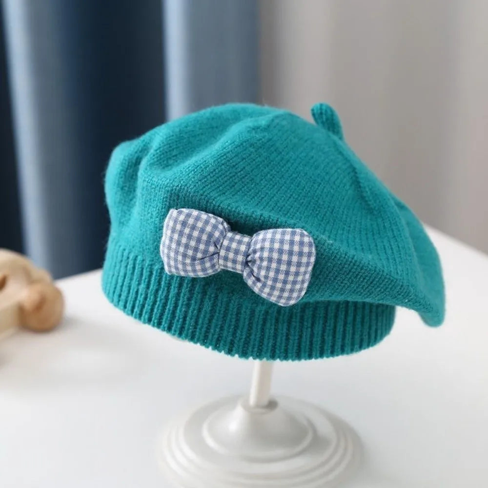Toddler Bowknot Knit Beret Hat – Warm Windproof Beanie 1–3Y