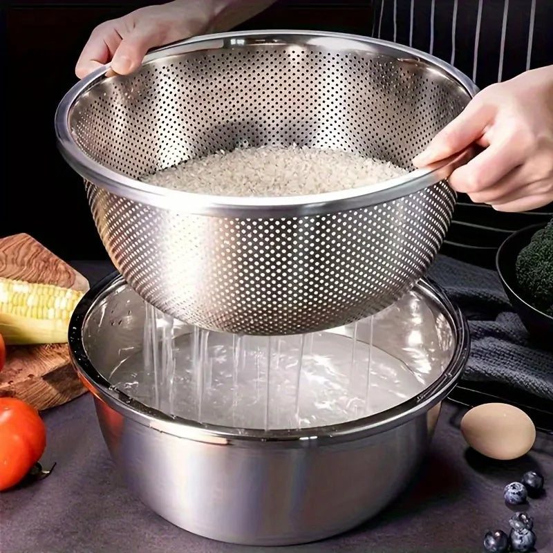 2-Piece Stainless Steel Colander & Mixing Bowl Set