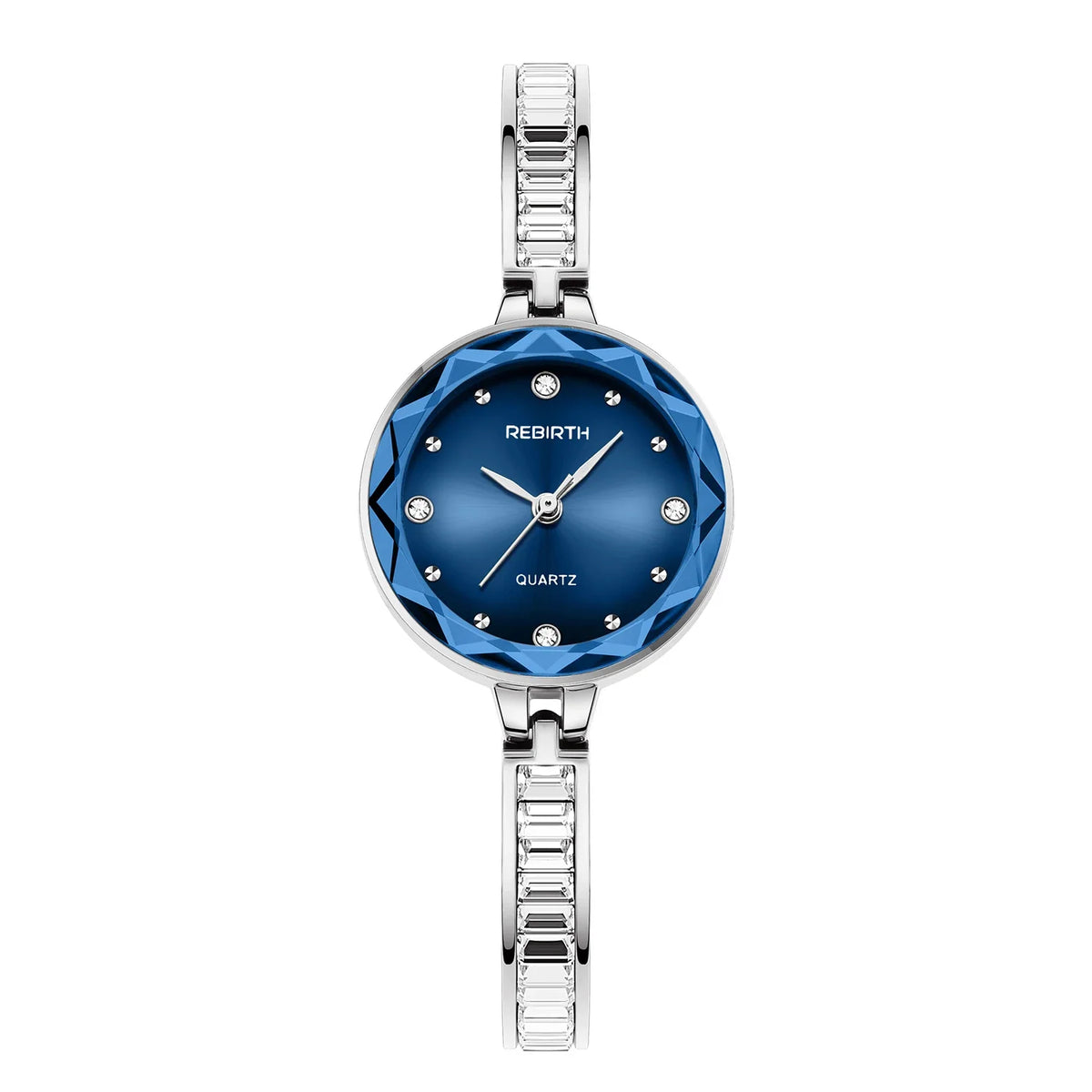 REBIRTH Women's Blue Dial Diamond Quartz Watch | Steel Band